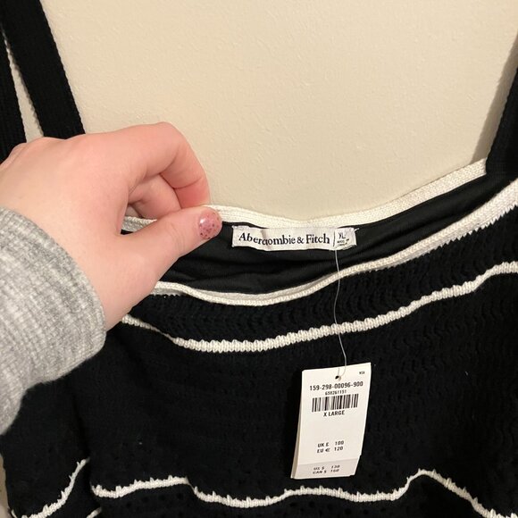 Abercrombie and Fitch Black with White Stripes Crochet Midi Dress with Straps XL - Picture 2 of 5